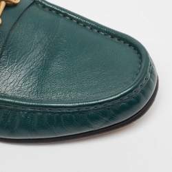 Pre Owned Gucci Green Leather Horsebit Loafers Size 42.5