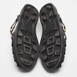 Pre Owned Gucci Black Rubber Marmont And Tiger Embellished Buckle Strap Sandals Size 45