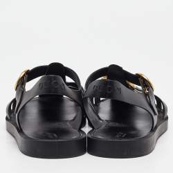 Pre Owned Gucci Black Rubber Marmont And Tiger Embellished Buckle Strap Sandals Size 45