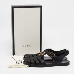 Pre Owned Gucci Black Rubber Marmont And Tiger Embellished Buckle Strap Sandals Size 45