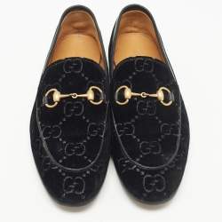 Pre Owned Gucci Black GG Velvet Jordaan Loafers Size 42.5