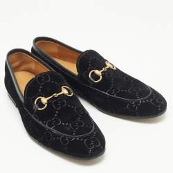 Pre Owned Gucci Black GG Velvet Jordaan Loafers Size 42.5