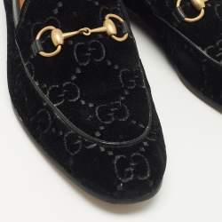 Pre Owned Gucci Black GG Velvet Jordaan Loafers Size 42.5