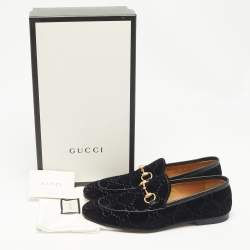 Pre Owned Gucci Black GG Velvet Jordaan Loafers Size 42.5