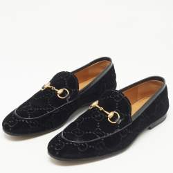 Pre Owned Gucci Black GG Velvet Jordaan Loafers Size 42.5