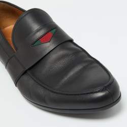 Gucci Black Leather Web Detail Loafers Size 42.5