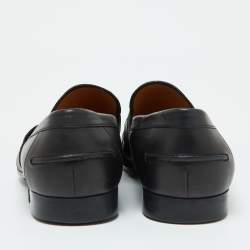 Gucci Black Leather Web Detail Loafers Size 42.5