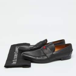 Gucci Black Leather Web Detail Loafers Size 42.5