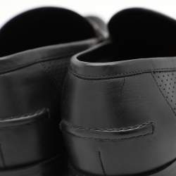 Gucci Black Perforated Leather Horsebit Web Loafers Size 42.5