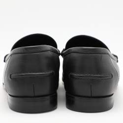 Gucci Black Perforated Leather Horsebit Web Loafers Size 42.5