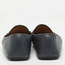 Gucci Navy Blue Leather Web Horsebit Loafers Size 45.5