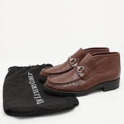 Gucci Brown Leather Horsebit Loafer Ankle Boots Size 44