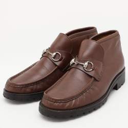 Gucci Brown Leather Horsebit Loafer Ankle Boots Size 44