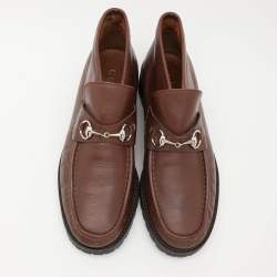 Gucci Brown Leather Horsebit Loafer Ankle Boots Size 44