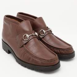 Gucci Brown Leather Horsebit Loafer Ankle Boots Size 44