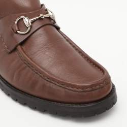 Gucci Brown Leather Horsebit Loafer Ankle Boots Size 44