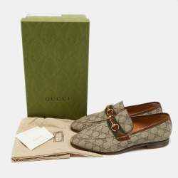 Gucci Brown GG Canvas Web Driver Loafers Size 45