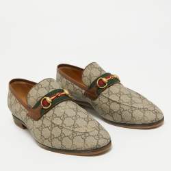 Gucci Brown GG Canvas Web Driver Loafers Size 45