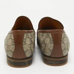 Gucci Brown GG Canvas Web Driver Loafers Size 45
