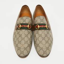 Gucci Brown GG Canvas Web Driver Loafers Size 45