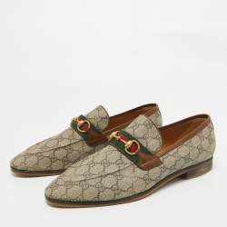 Gucci Brown GG Canvas Web Driver Loafers Size 45