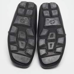 Gucci Black Leather Bee Embroidered Web Loafers Size 41.5