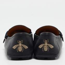 Gucci Black Leather Bee Embroidered Web Loafers Size 41.5