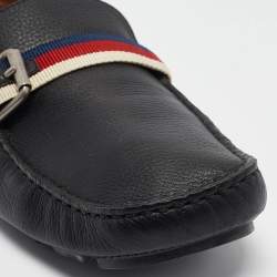 Gucci Black Leather Bee Embroidered Web Loafers Size 41.5