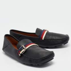 Gucci Black Leather Bee Embroidered Web Loafers Size 41.5