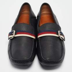 Gucci Black Leather Bee Embroidered Web Loafers Size 41.5