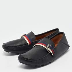 Gucci Black Leather Bee Embroidered Web Loafers Size 41.5