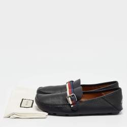 Gucci Black Leather Bee Embroidered Web Loafers Size 41.5