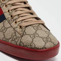 Gucci Beige/Brown GG Supreme Canvas Web Ace Sneakers Size 41.5