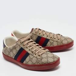 Gucci Beige/Brown GG Supreme Canvas Web Ace Sneakers Size 41.5