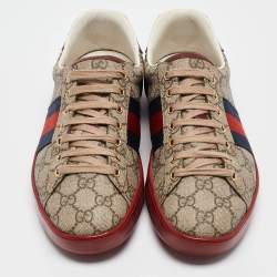 Gucci Beige/Brown GG Supreme Canvas Web Ace Sneakers Size 41.5