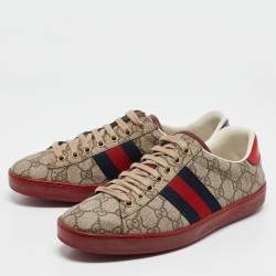 Gucci Beige/Brown GG Supreme Canvas Web Ace Sneakers Size 41.5