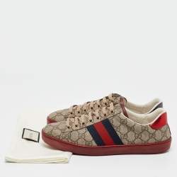 Gucci Beige/Brown GG Supreme Canvas Web Ace Sneakers Size 41.5
