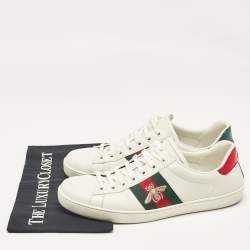 Gucci White Leather Ace Lace Up Sneakers Size 42.5