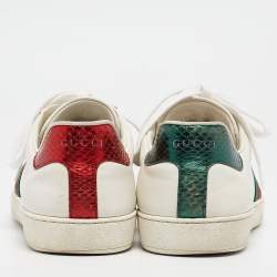 Gucci White Leather Ace Web Lace Up Sneakers Size 44