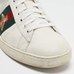 Gucci White Leather Ace Web Lace Up Sneakers Size 44