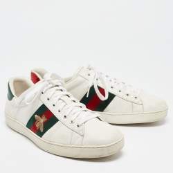 Gucci White Leather Ace Web Lace Up Sneakers Size 44