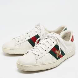 Gucci White Leather Ace Web Lace Up Sneakers Size 44