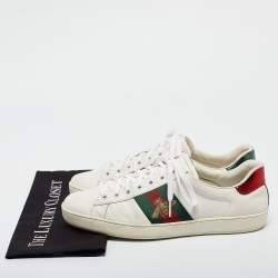 Gucci White Leather Ace Web Lace Up Sneakers Size 44