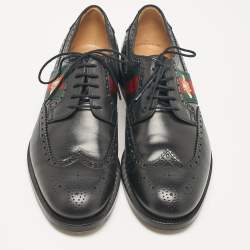 Gucci Black Brogue Leather Embroidered Bee Lace Up Derby Size 41 