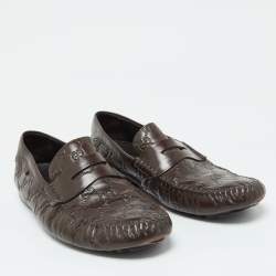 Gucci Brown Guccissima Leather Penny Slip On Loafers Size 43