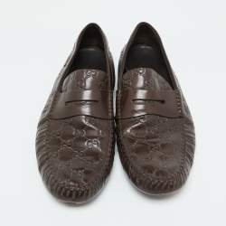 Gucci Brown Guccissima Leather Penny Slip On Loafers Size 43