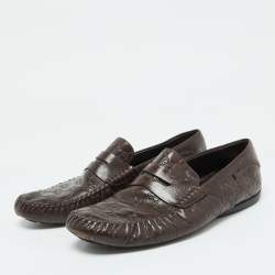 Gucci Brown Guccissima Leather Penny Slip On Loafers Size 43