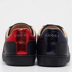 Gucci Black Leather Ace Web Lace Up Sneakers Size 37
