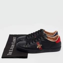 Gucci Black Leather Ace Web Lace Up Sneakers Size 37