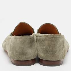 Gucci Green Suede Web Slip On Loafers Size 41